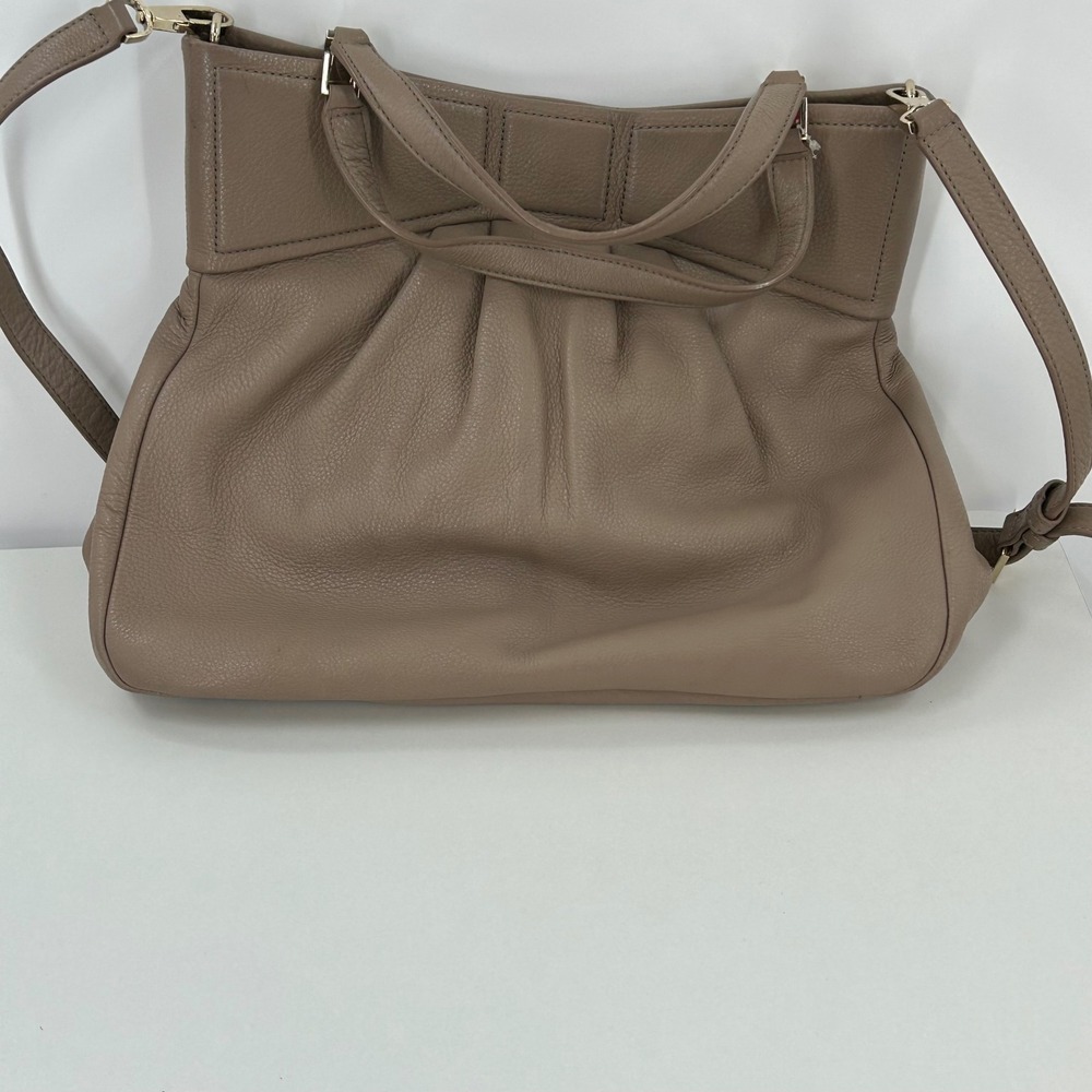 Kate Spade New York Pebbled Leather Bow Satchel Crossbody Taupe Bag - Picture 4 of 9